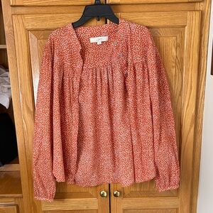 LOFT Women's Rust Polka Dot Blouse